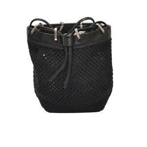 Rag & Bone Summer Dayton Drawstring Bag Black Leather Netting Crossbody Coastal